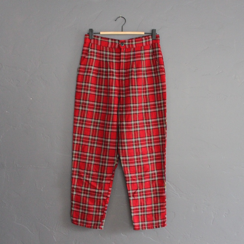 Vintage red plaid high waisted pants